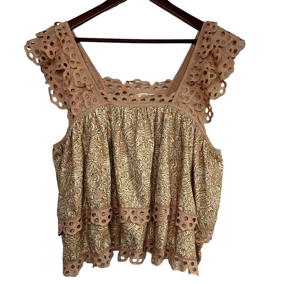 Anthro Let Me Be Eyelet Swing Top Sz XL Sleeveless Tiered Silhouette Boho Dreamy - Picture 3 of 16